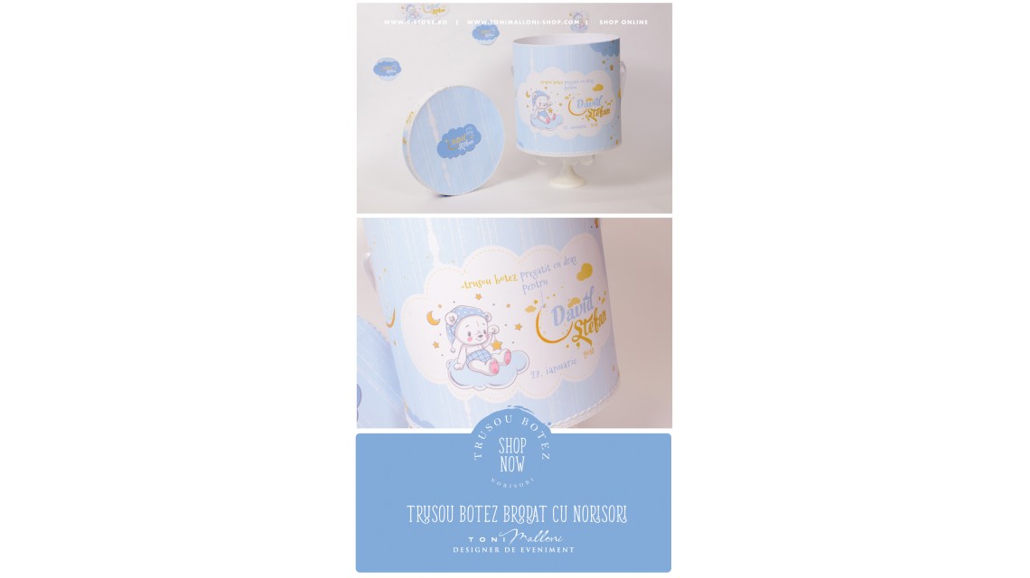 Trusou botez personalizat cu norisori pufosi si ursuleti, Dream big little boy  8